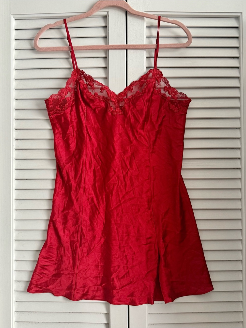 Victoria’s Secret Red Satin Lace Chemise Slip